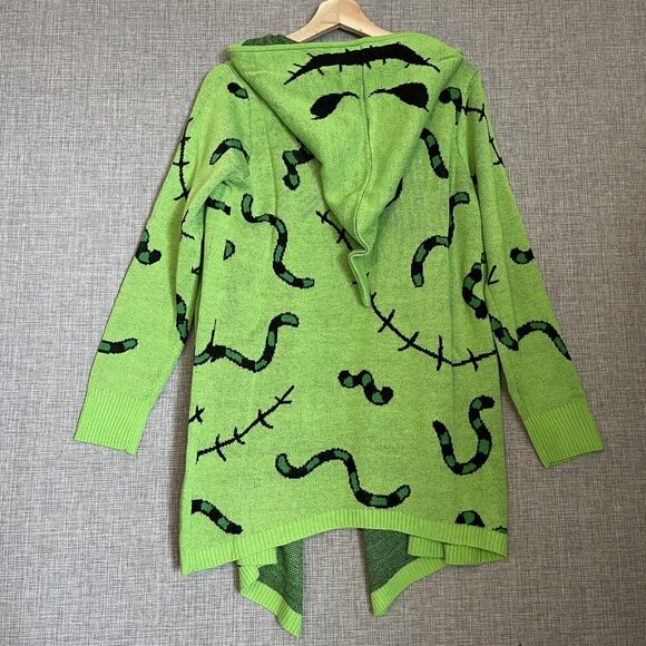 Nightmare Before Christmas Sweater Women Small Oogie Boogie Drape Cardigan Green - Picture 6 of 11